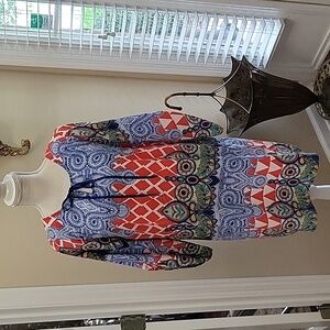 West Kei paisley print dress pullover style orange blue green white Medium EUC …